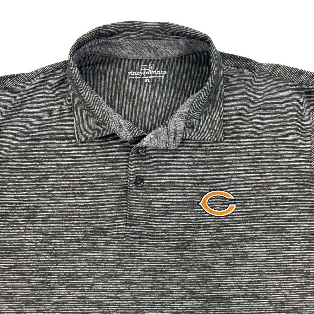 Chicago Bears Shirt Mens XL Gray NFL Football Vineyard Vines Stripe Golf Polo
